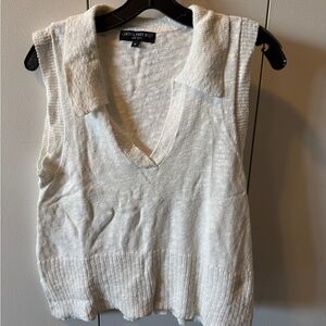 Central Park West Cream Sleeveless Polo V-Neck Knit Top